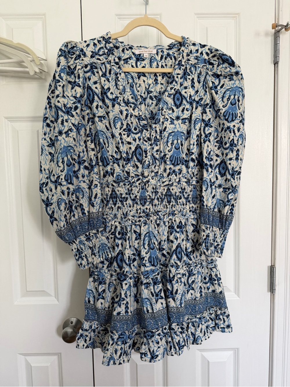 Blue and White Floral Smocked Mini Dress